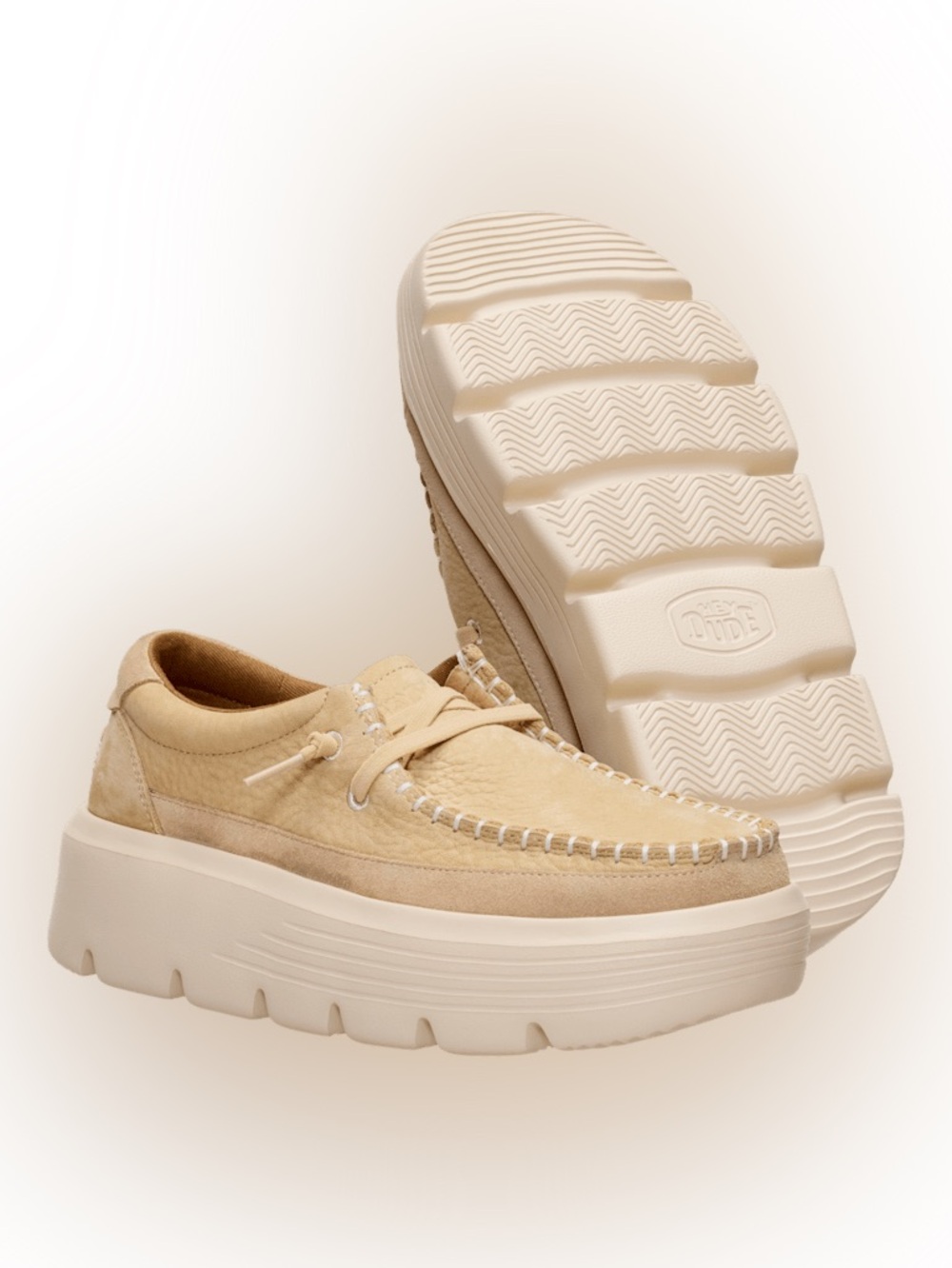 BRAND NEW Hey Dude platform Austin Edge Ox Nubuck Loafers in Tan SIZE 8